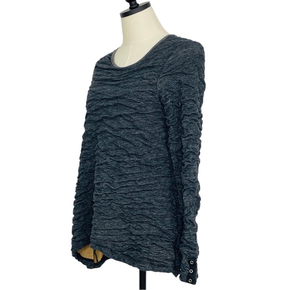 Pete Collection Long-sleeve Top Scrunchy Look Gray with Tan Lining Size Large - Picture 3 of 11